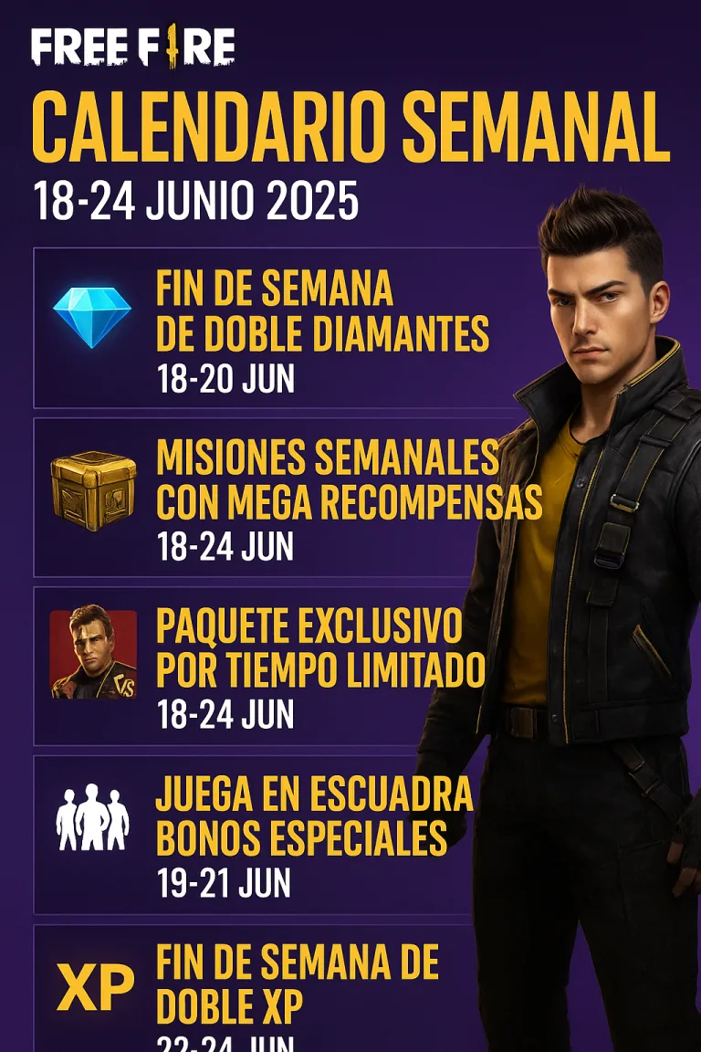 Free Fire calendario semanal 18 al 24 junio 2025